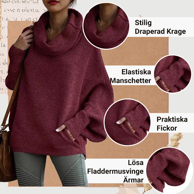 Fladdermusvinge Draperad Krage Tröja med Fickor för Kvinnor