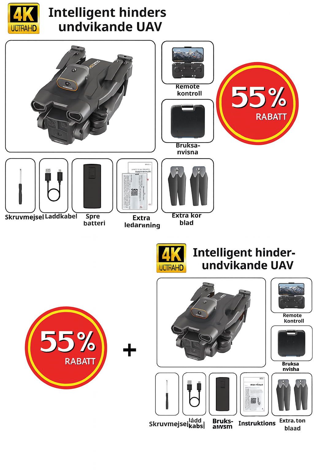 4K HD Drönare – Hopfällbar & Lätt
