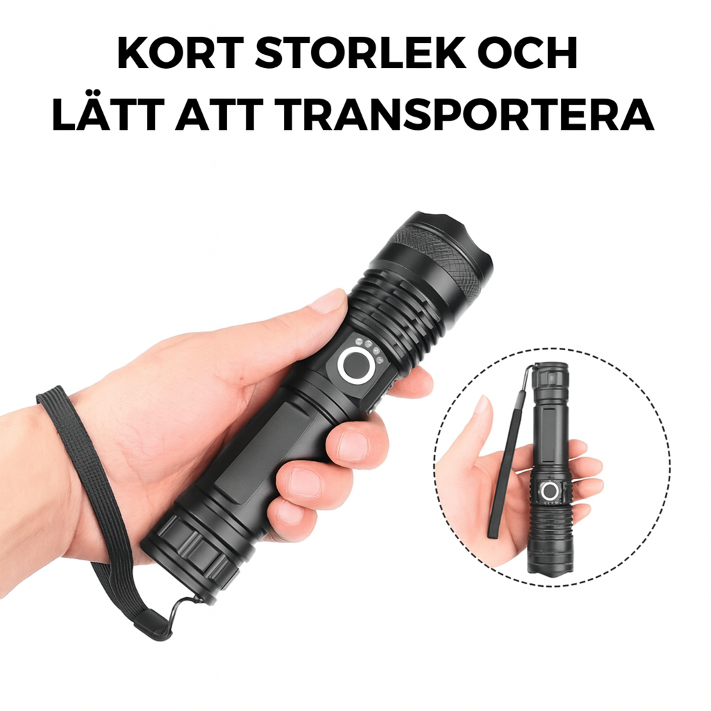 Taktisk Ficklampa Vattentät IPX6 – Världens Mest Kraftfulla
