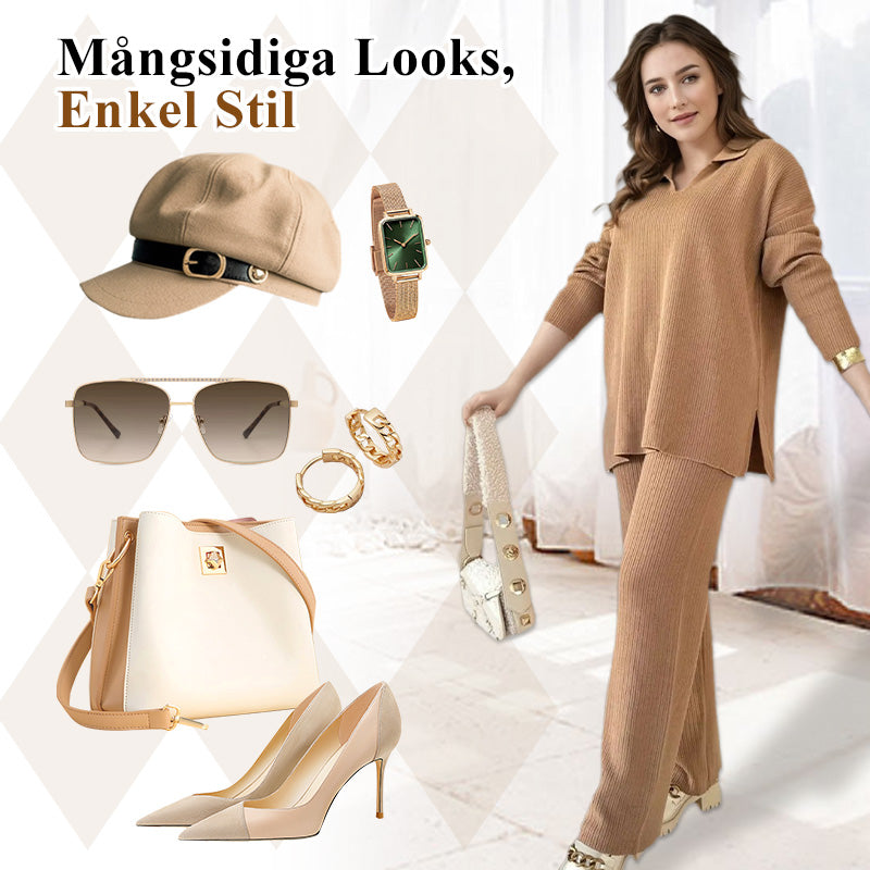 🌟V-ringat casual stickat tvådelat set med slits🔥
