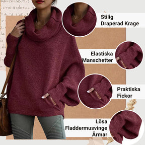 Fladdermusvinge Draperad Krage Tröja med Fickor för Kvinnor