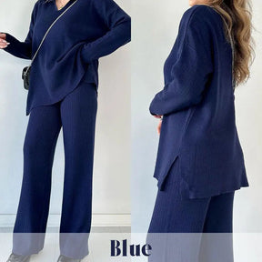 🌟V-ringat casual stickat tvådelat set med slits🔥